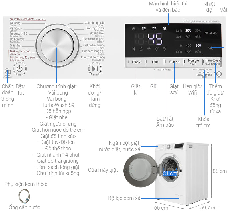 Máy giặt LG AI DD Inverter 10kg FV1410S4W1