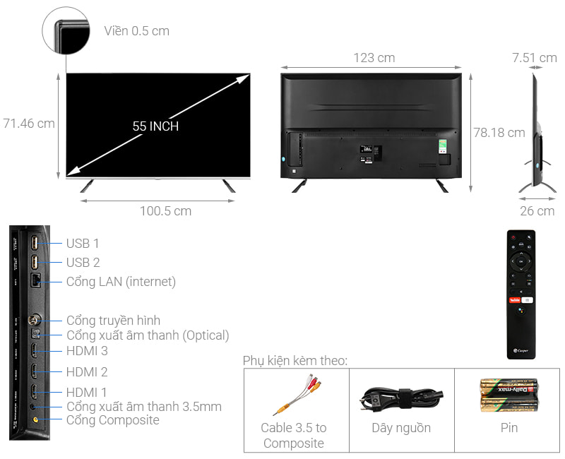 Android Tivi Casper 55 inch 55UG6000 4k