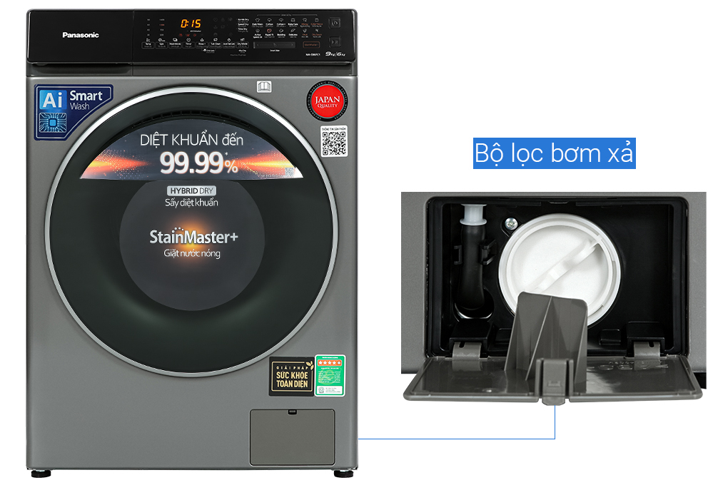 Máy giặt sấy Panasonic Inverter giặt 9 kg - sấy 6 kg NA-S96FC1LVT