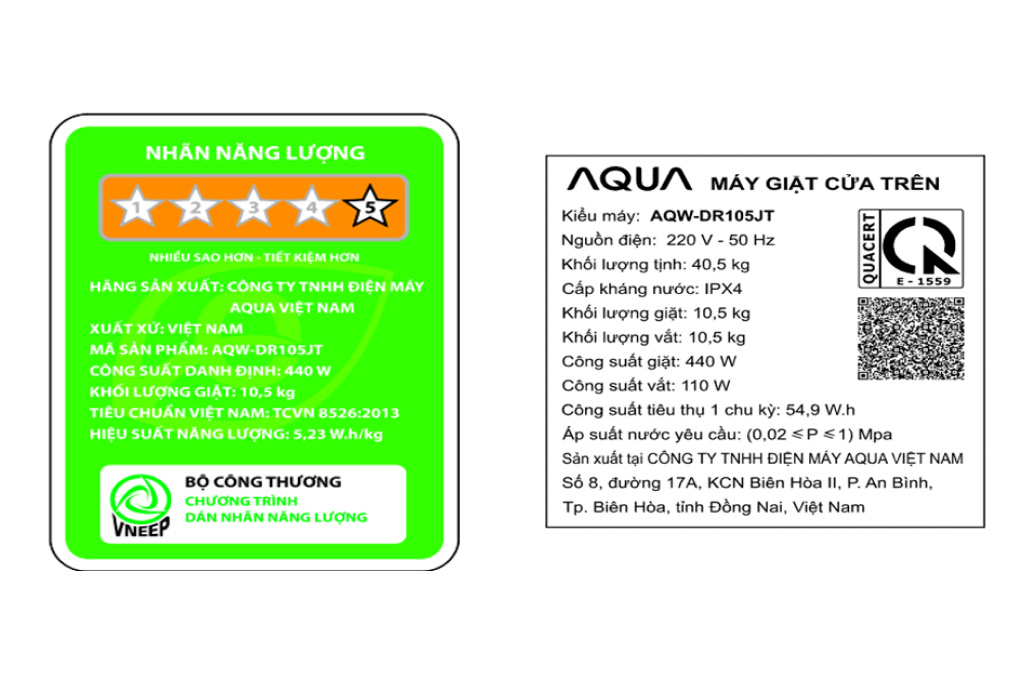 Máy giặt Aqua Inverter 10.5 kg AQW-DR105JT BK