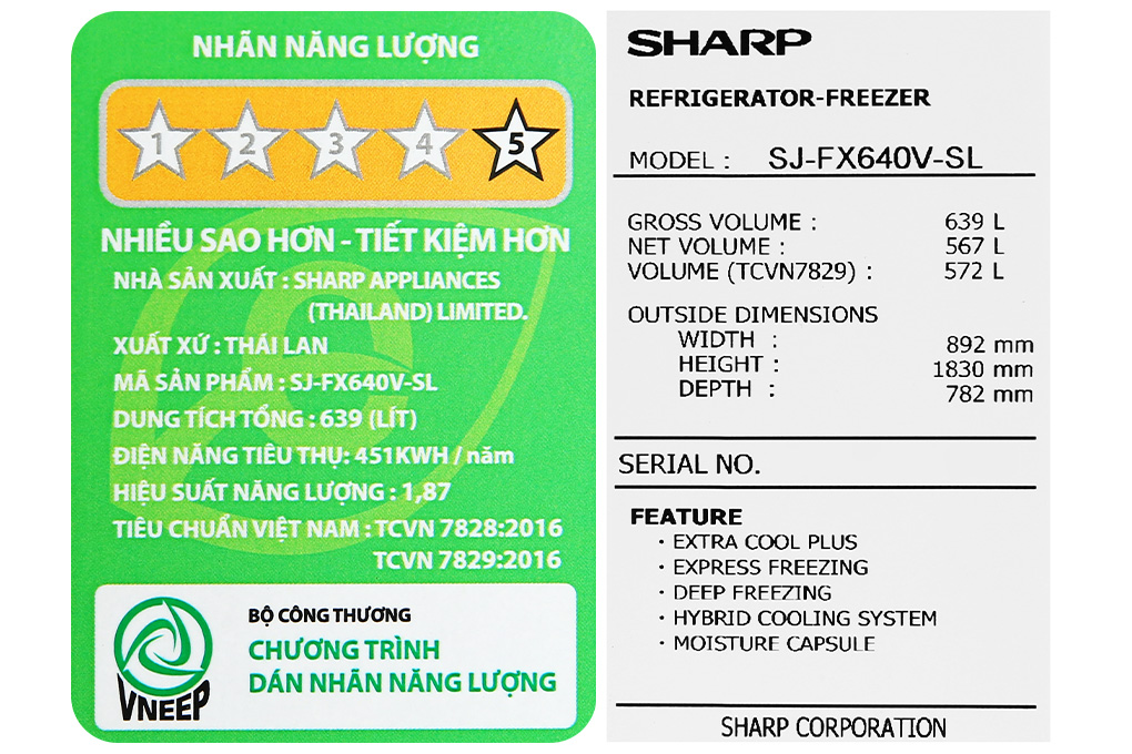 Tủ lạnh Sharp Inverter 572 lít SJ-FX640V-SL