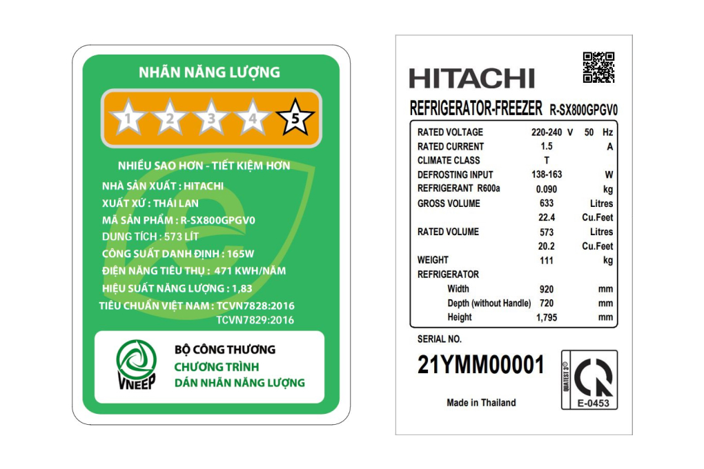 Tủ lạnh Hitachi Inverter 573 lít Side By Side R-SX800GPGV0 GBK