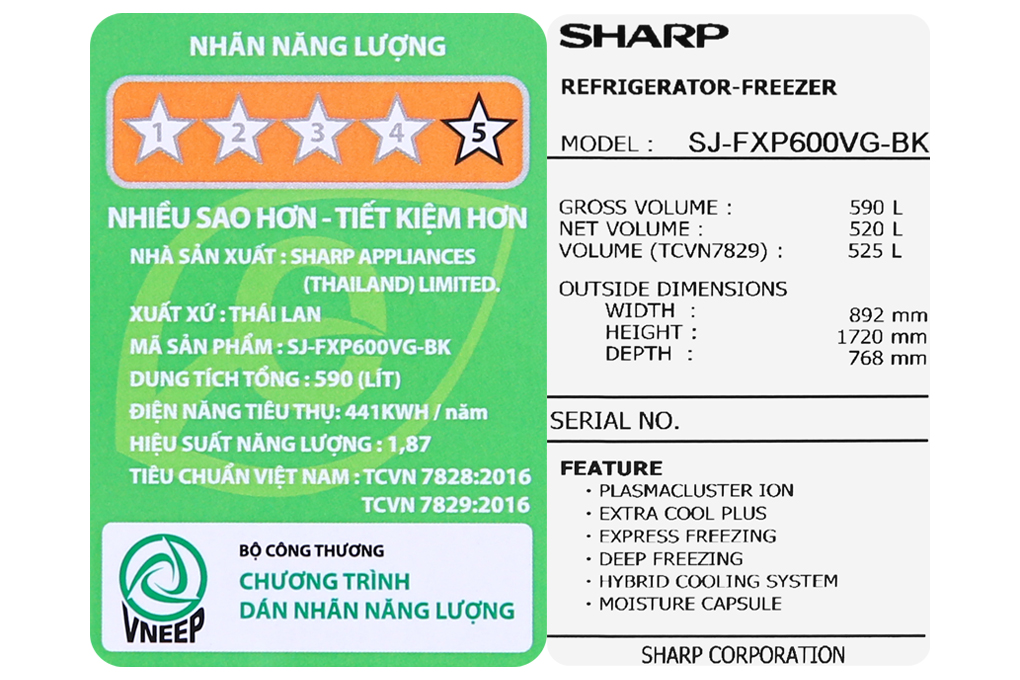 Tủ lạnh Sharp Inverter 525 lít Multi Door SJ-FXP600VG-BK