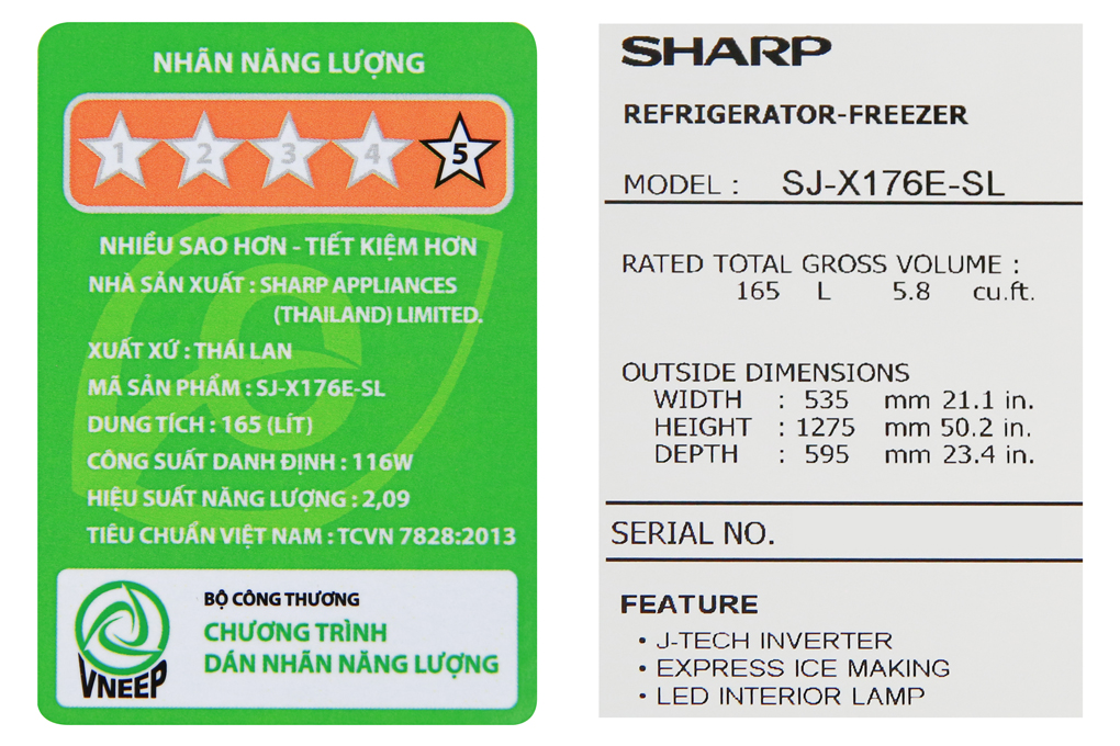 Tủ lạnh Sharp Inverter 150 lít SJ-X176E-SL