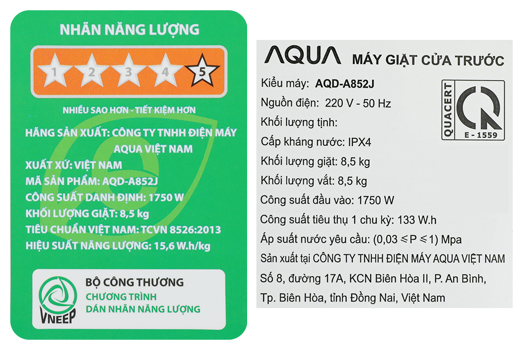 Máy giặt Aqua Inverter 8.5 kg AQD-A852J BK