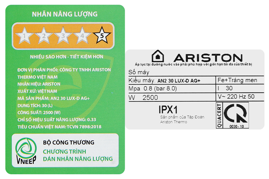 Máy nước nóng gián tiếp 30 lít Ariston AN2 30 LUX-D AG+