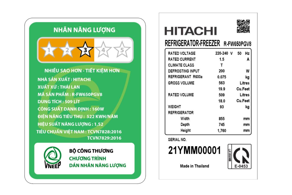 Tủ lạnh Hitachi Inverter 509 lít Multi Door R-FW650PGV8 GBK