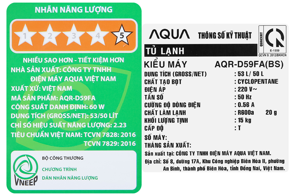 Tủ lạnh Aqua 50 lít AQR-D59FA(BS)