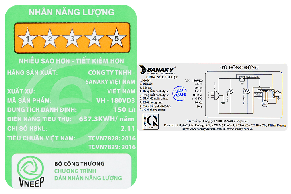 Tủ đông Sanaky Inverter 150 lít VH180VD3