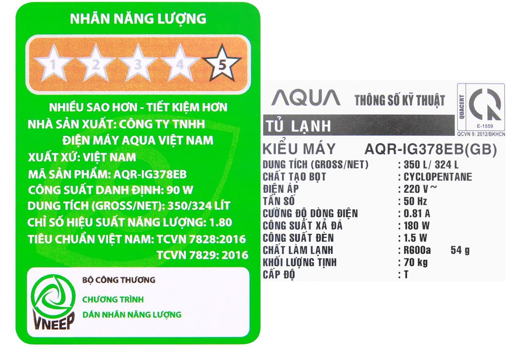 Tủ lạnh Aqua Inverter 324 lít AQR-IG378EB GB