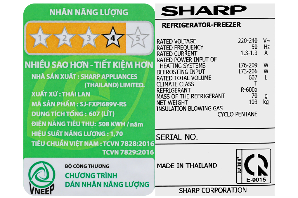 Tủ lạnh Sharp Inverter 607 lít SJ-FXPI689V-RS